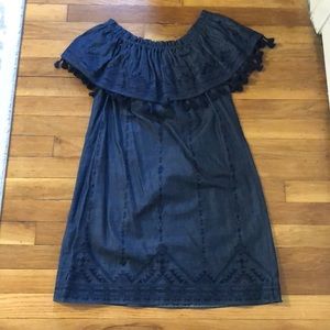 Parker off-shoulder embroidered tassel dress